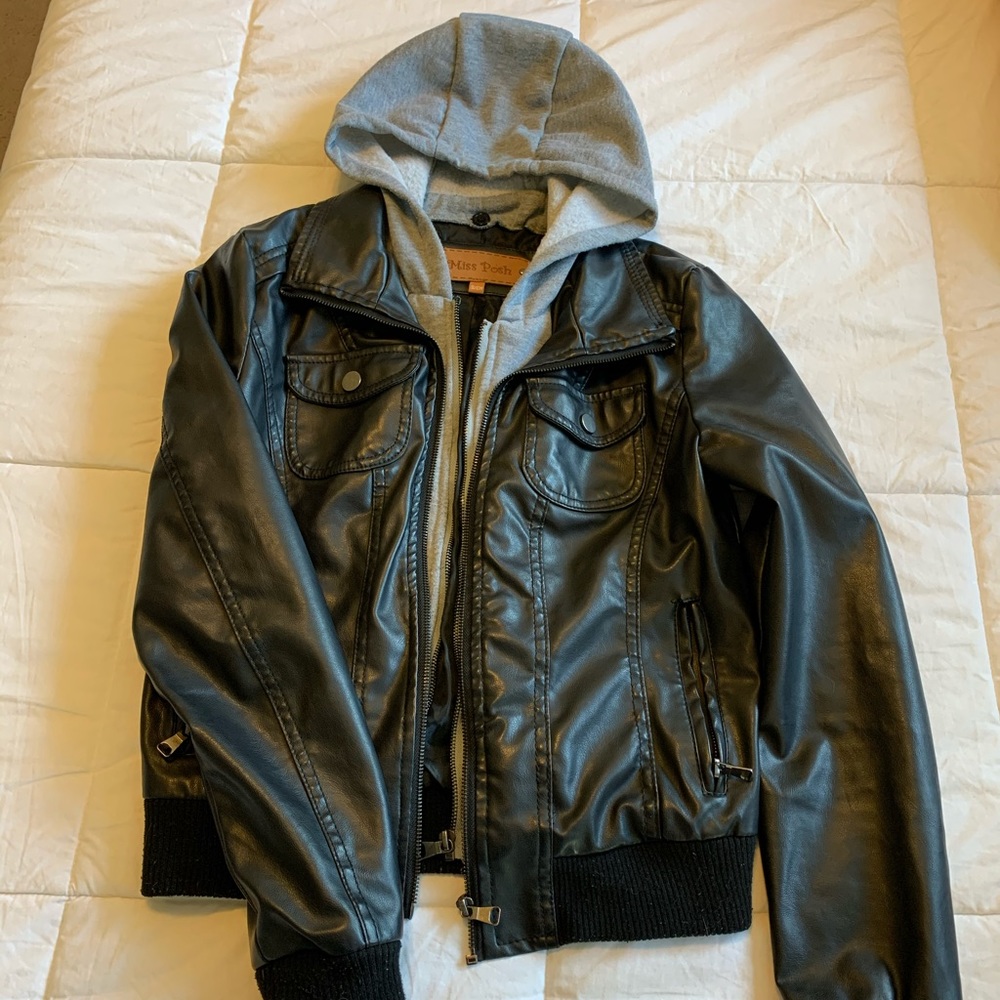 For leather jacket with hood